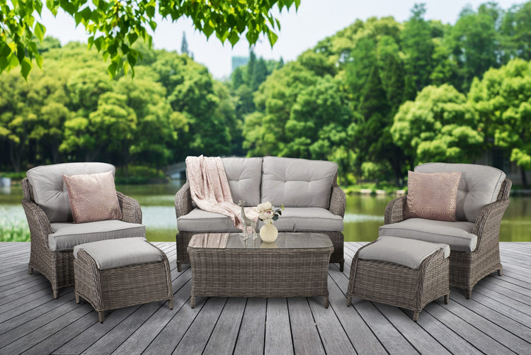 Signature Weave - Rattan Harriet 2 Seater Sofa + 2 Ottoman Stools Dining Set | Harr0134