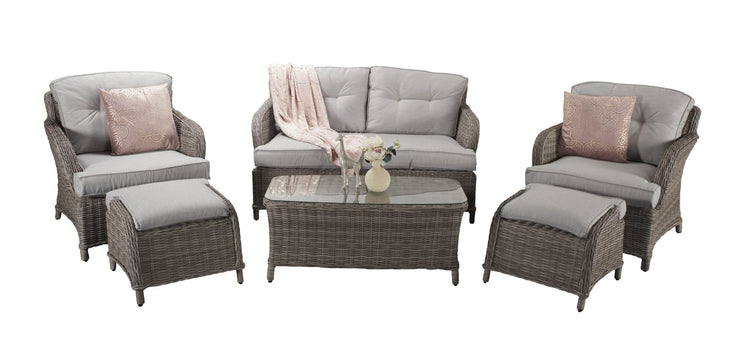 Signature Weave - Rattan Harriet 2 Seater Sofa + 2 Ottoman Stools Dining Set | Harr0134