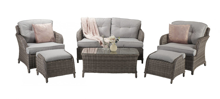 Signature Weave - Rattan Harriet 2 Seater Sofa + 2 Ottoman Stools Dining Set | Harr0134
