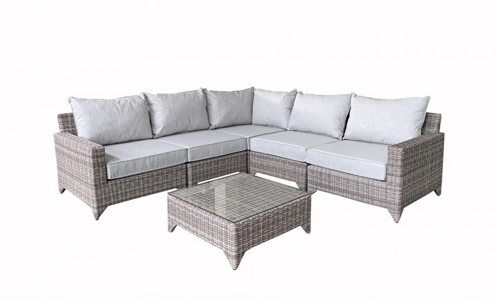 Helena Grey Rattan Modular Garden Corner Sofa with Coffee Table | Signature Weave