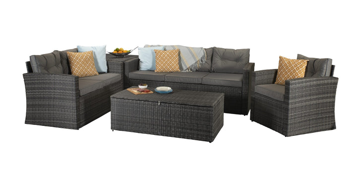 Holly Grey Rattan High Back 5 Piece Garden Sofa Set with Storage Table | Signature Weave