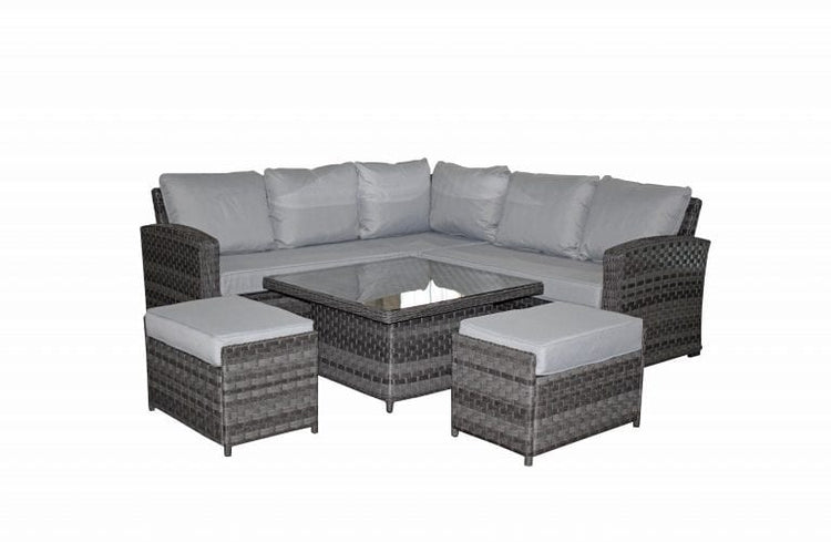 Signature Weave - Rattan Grace Corner Sofa + Adjustable Dining Table + 2 Stools Set Grey | Grac0313