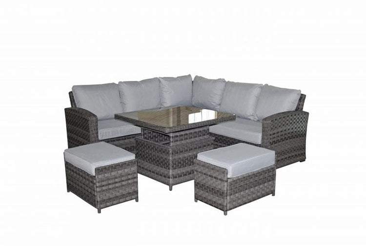 Signature Weave - Rattan Grace Corner Sofa + Adjustable Dining Table + 2 Stools Set Grey | Grac0313