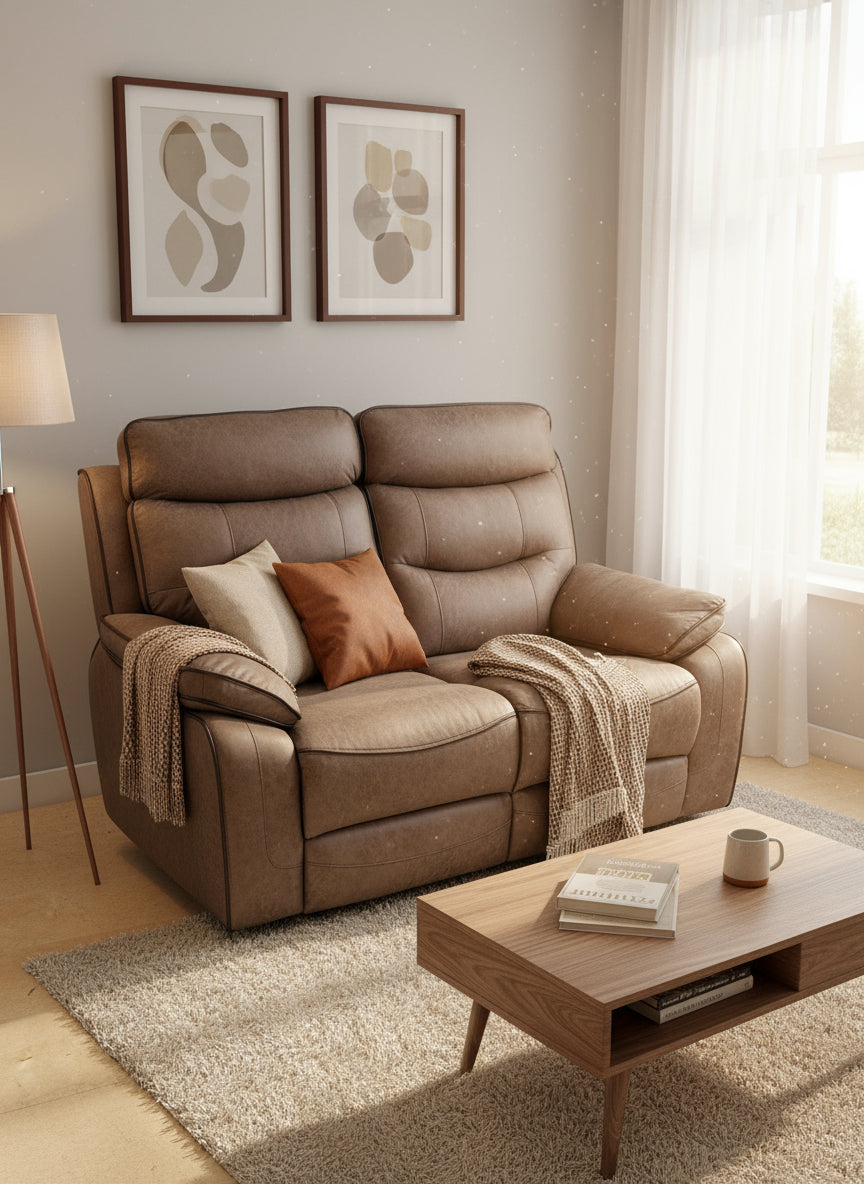 Ex-Display Gabrielle Brown Fabric 2 Seater Manual Recliner Sofa