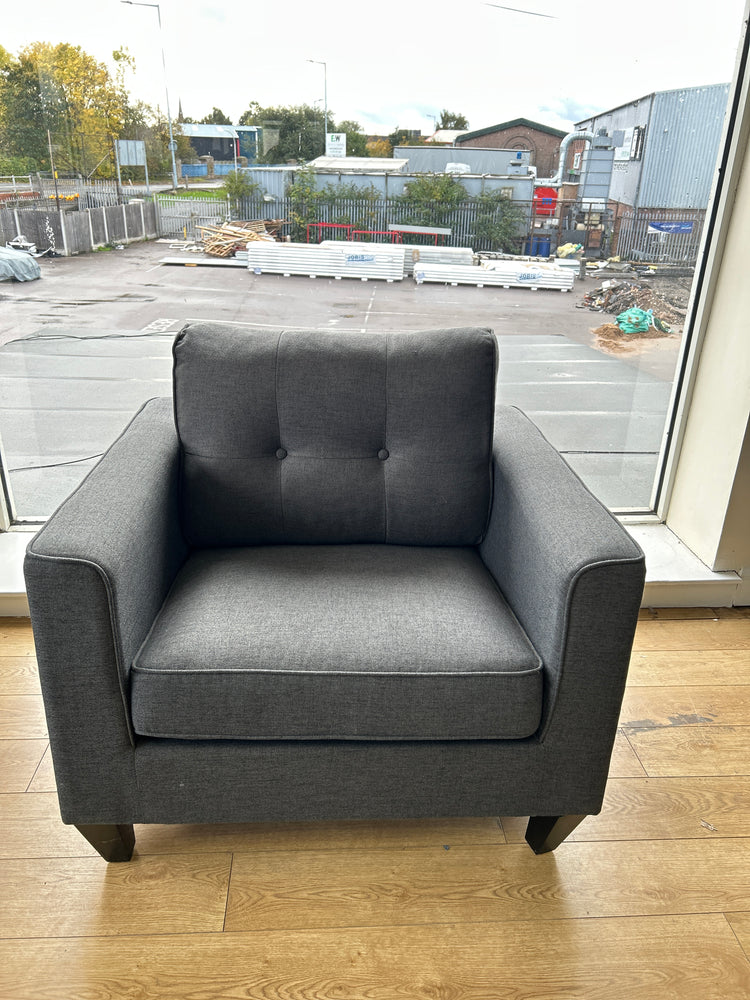 Liam Ex-Display Grey Fabric 3 Seater Chaise Sofa + Chair | EXLIA