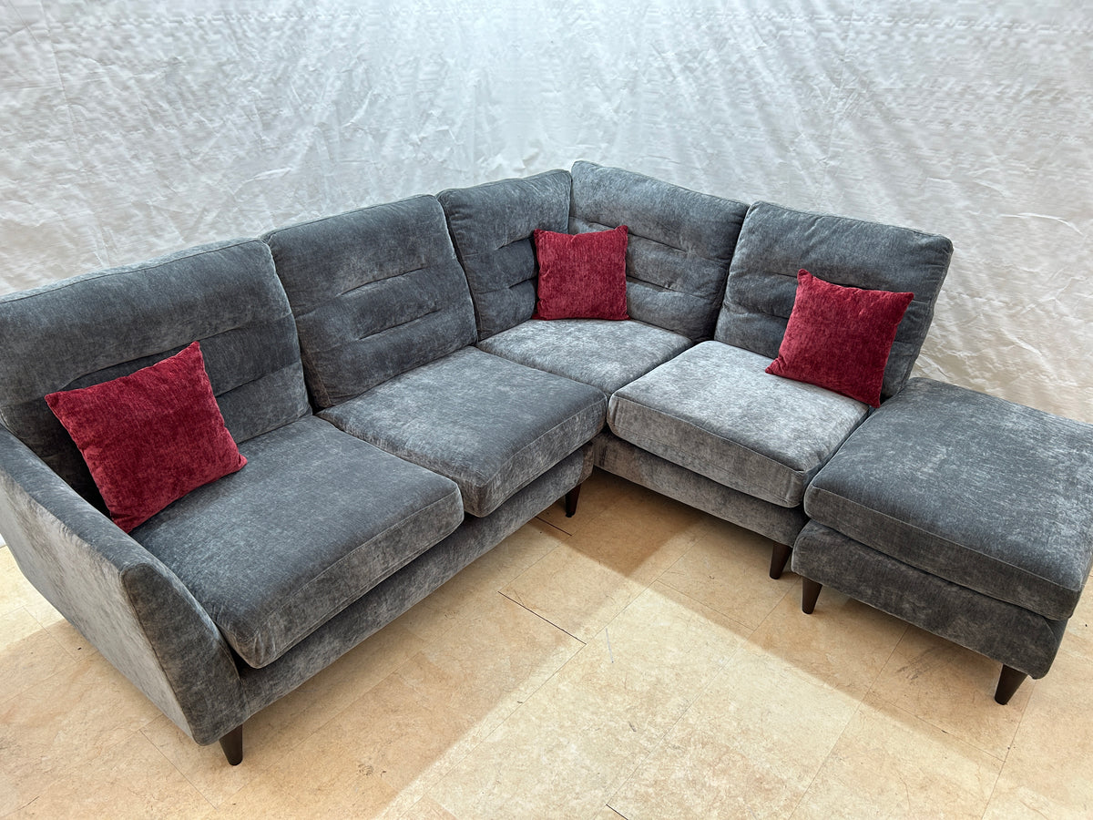 Ex-Display Skye Grey Fabric Corner Sofa with Footstool