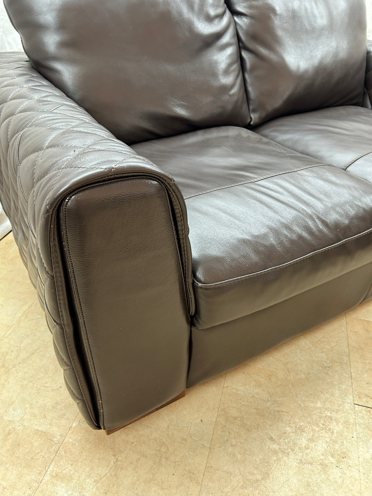 Ex-Display Waffle Arm Brown Leather 2 Seater Sofa + Chair