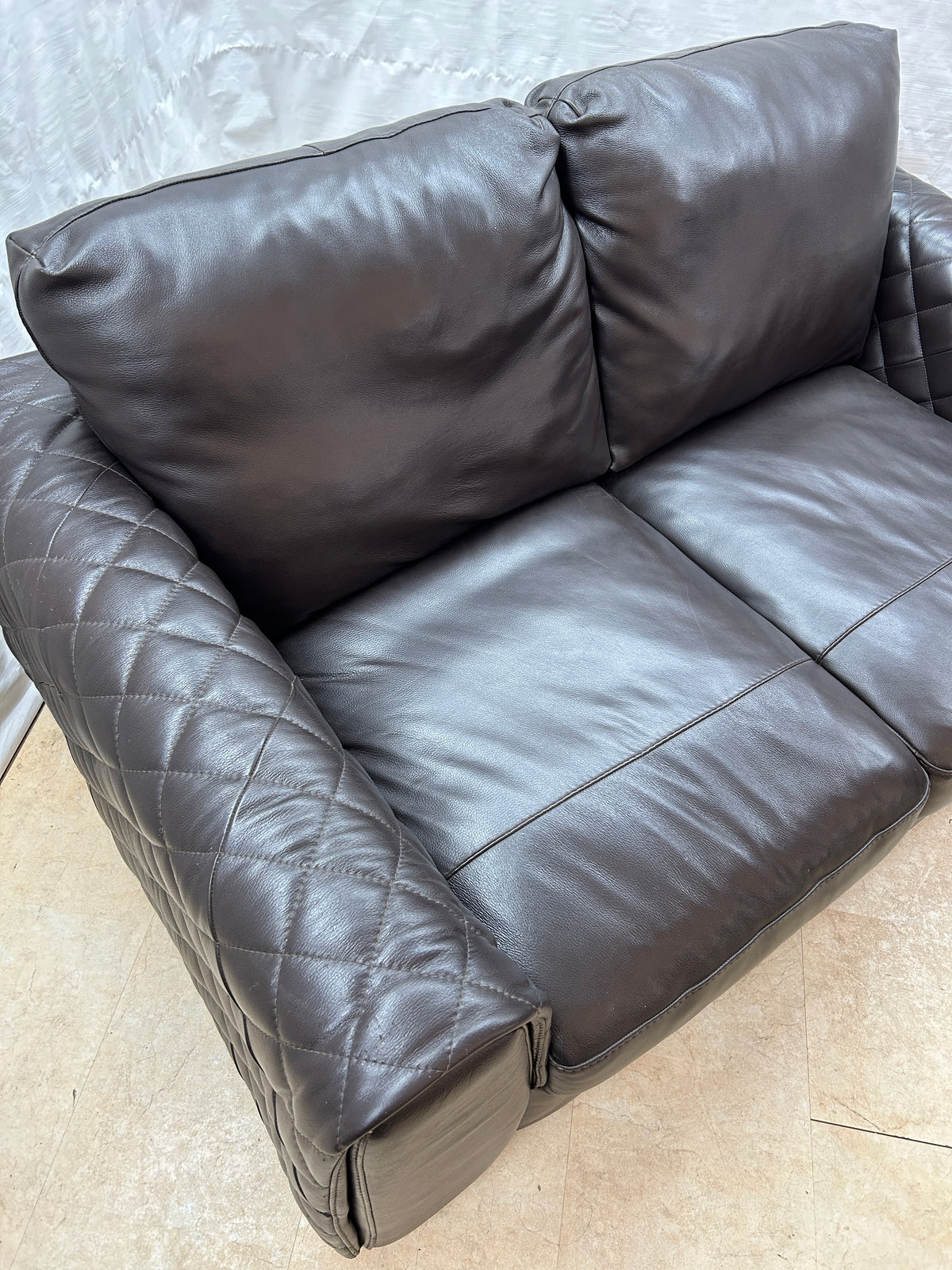 Ex-Display Waffle Arm Brown Leather 2 Seater Sofa + Chair