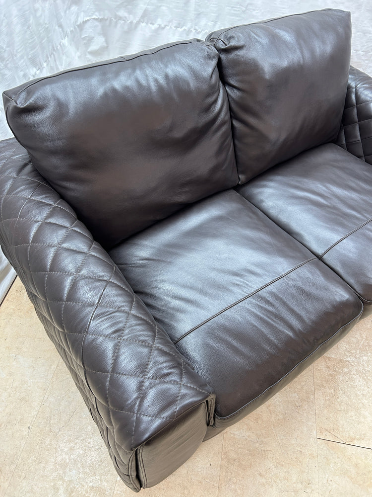 Waffle Arm Ex-Display Leather Brown 2 Seater Sofa + Chair | EXA87