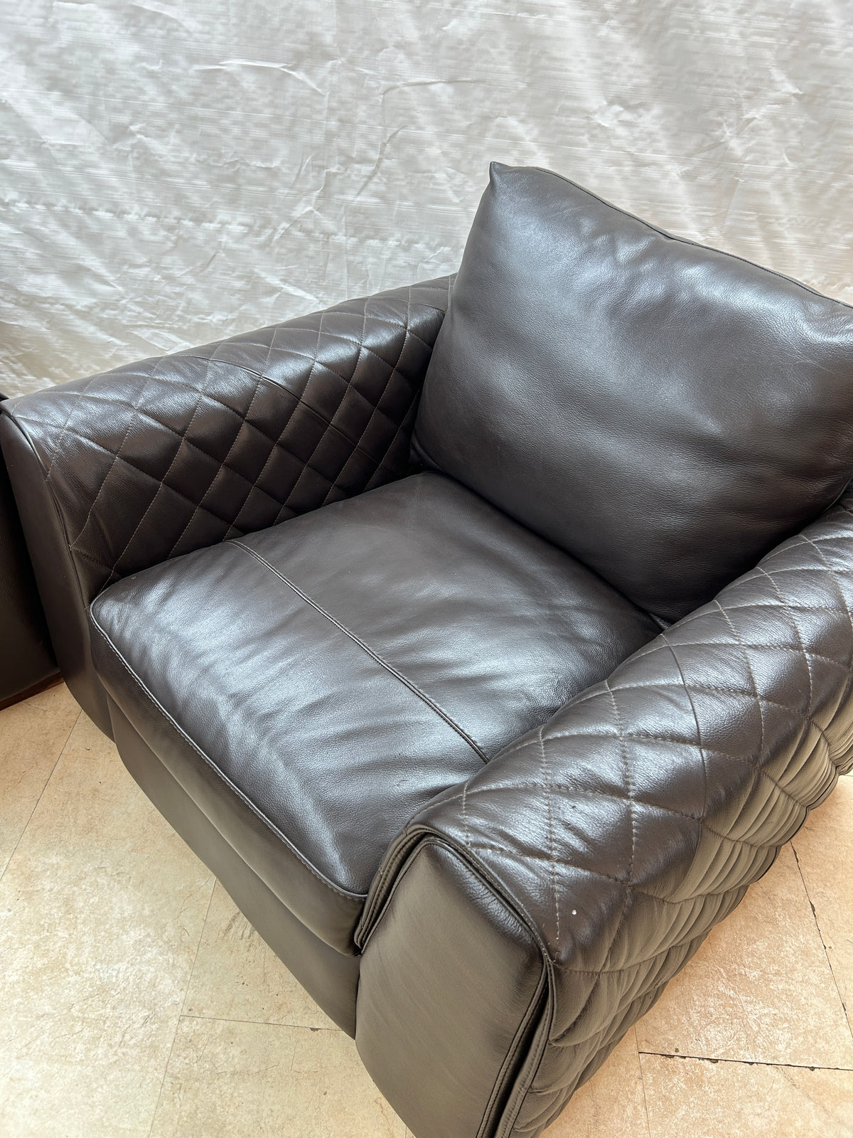 Ex-Display Waffle Arm Brown Leather 2 Seater Sofa + Chair