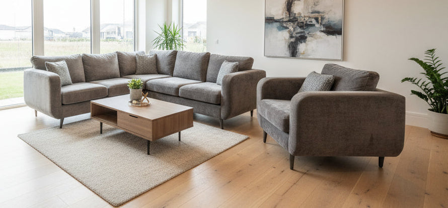 Ex-Display Maia Grey Fabric Corner Sofa + Chair