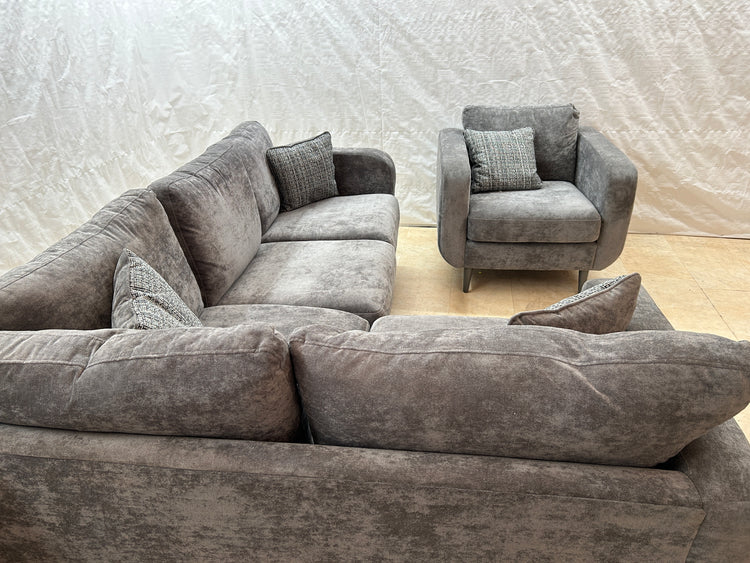 Maia Ex-Display Grey Fabric Corner Sofa + Chair