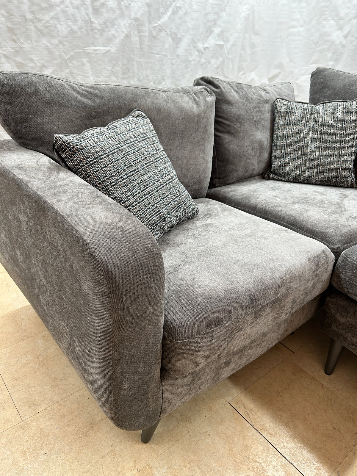 Ex-Display Maia Grey Fabric Corner Sofa + Chair