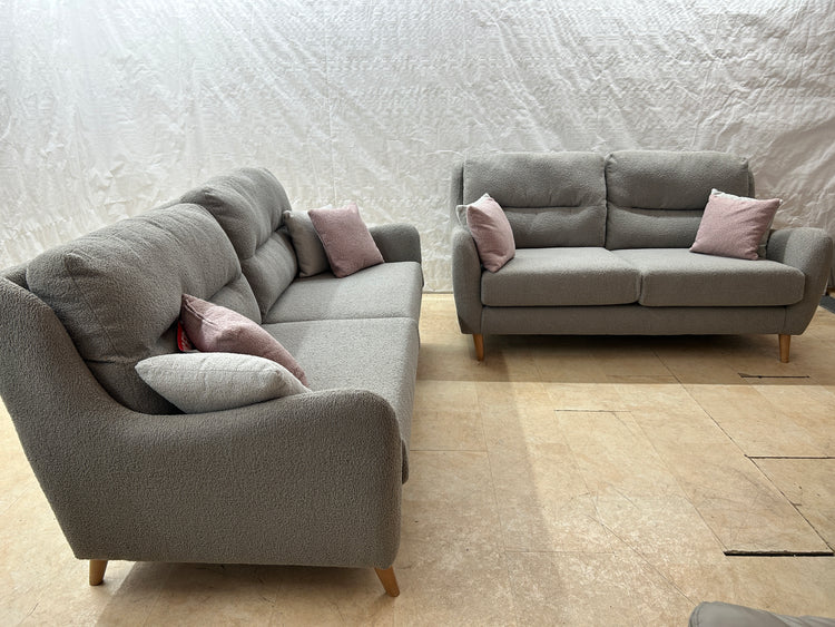 Ex-Display Porto 3 + 2 Seater Grey Boucle Fabric Sofa Set