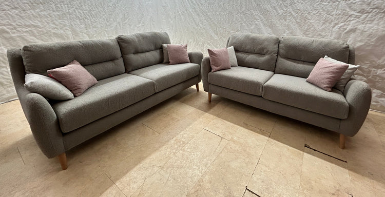 Ex-Display Porto 3 + 2 Seater Grey Boucle Fabric Sofa Set
