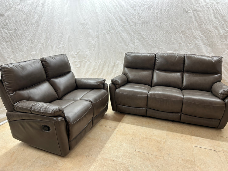 Ex-Display Capri Brown Leather Manual Recliner 3 + 2 Seater Sofas