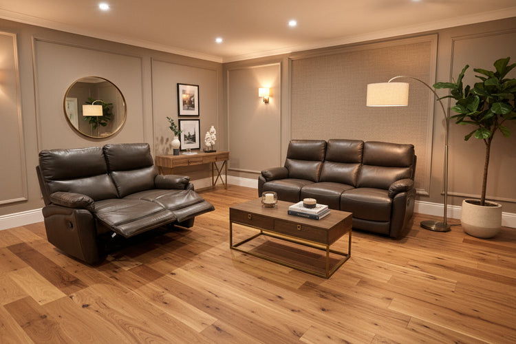 Ex-Display Capri Brown Leather Manual Recliner 3 + 2 Seater Sofas