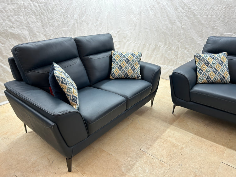 Ex-Display Vitalia Blue Leather 3 + 2 Seater Sofa Set