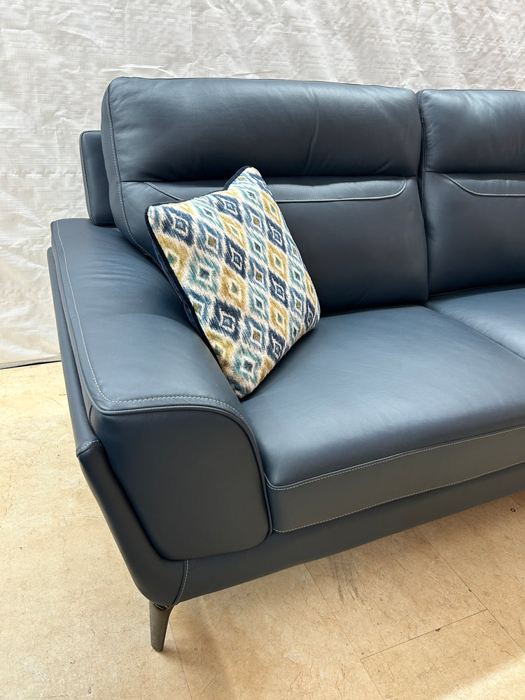 Ex-Display Vitalia Blue Leather 3 + 2 Seater Sofa Set