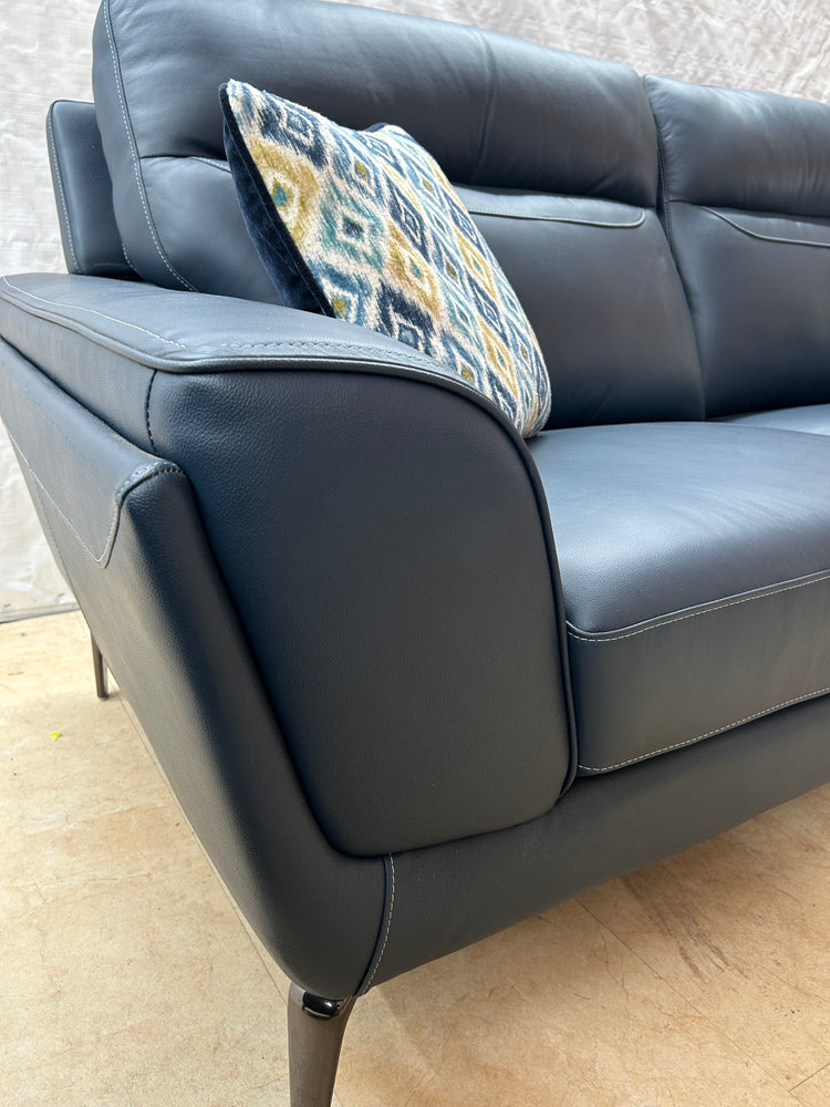 Ex-Display Vitalia Blue Leather 3 + 2 Seater Sofa Set