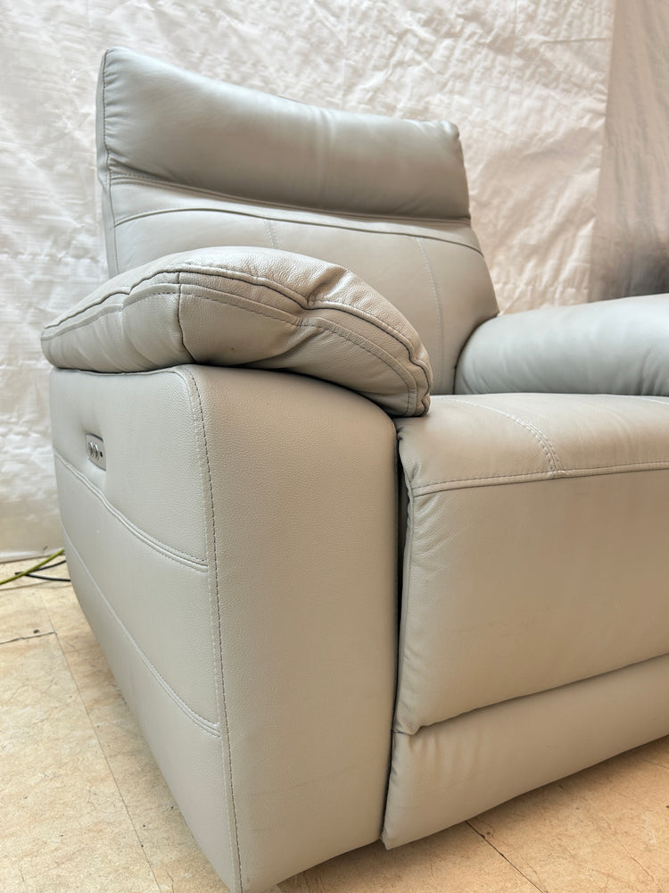 Ex-Display Positano Pale Grey Leather Manual Recliner Corner Sofa + Electric Chair