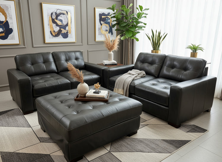 Ex-Display Alaska Black Leather 2+2 Seater Sofa Set