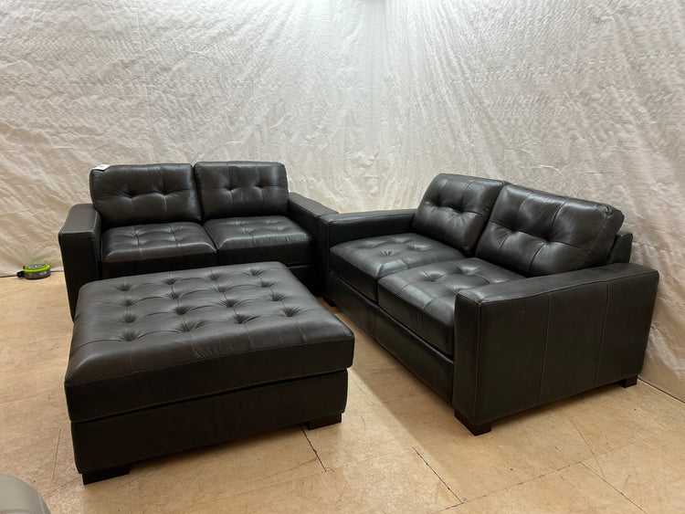 Ex-Display Alaska Black Leather 2+2 Seater Sofa Set