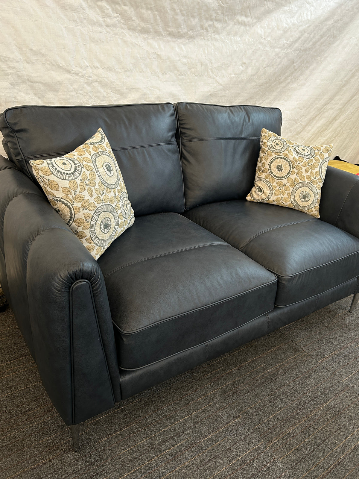 Ex-Display Harlow Navy Leather 2 Seater Sofa