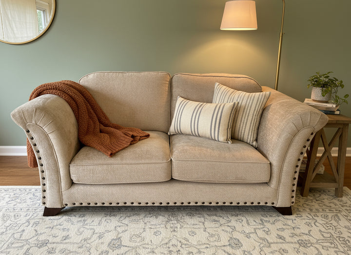 Ex-Display Flair Neutral Fabric 2 Seater Sofa with Studs