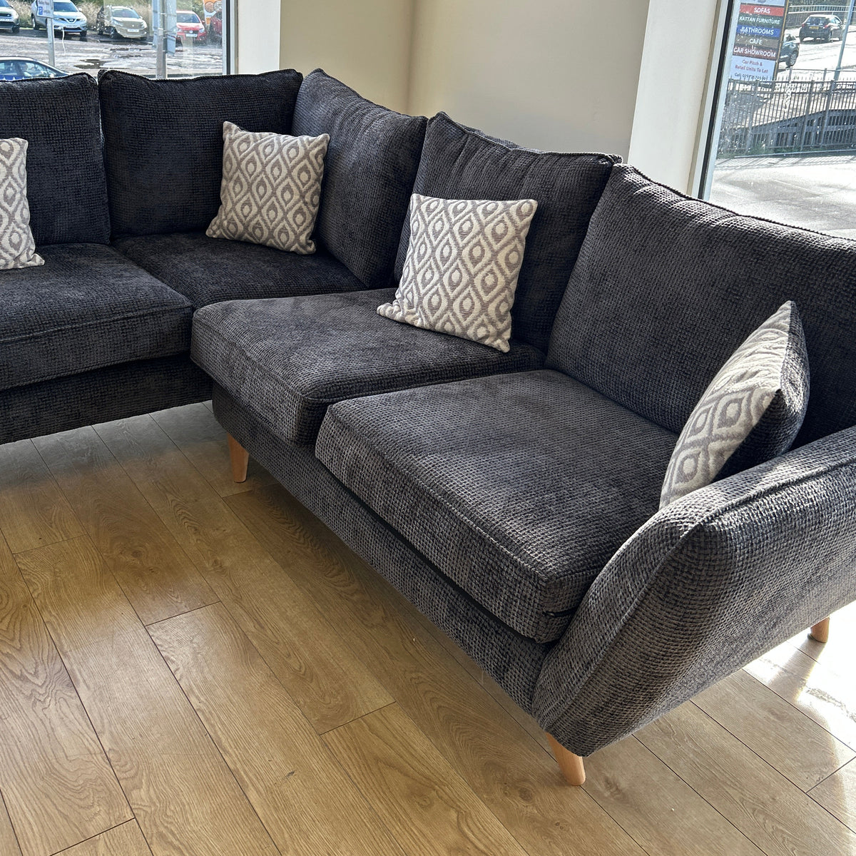 Ex-Display Perth Dark Fabric Corner Sofa Set