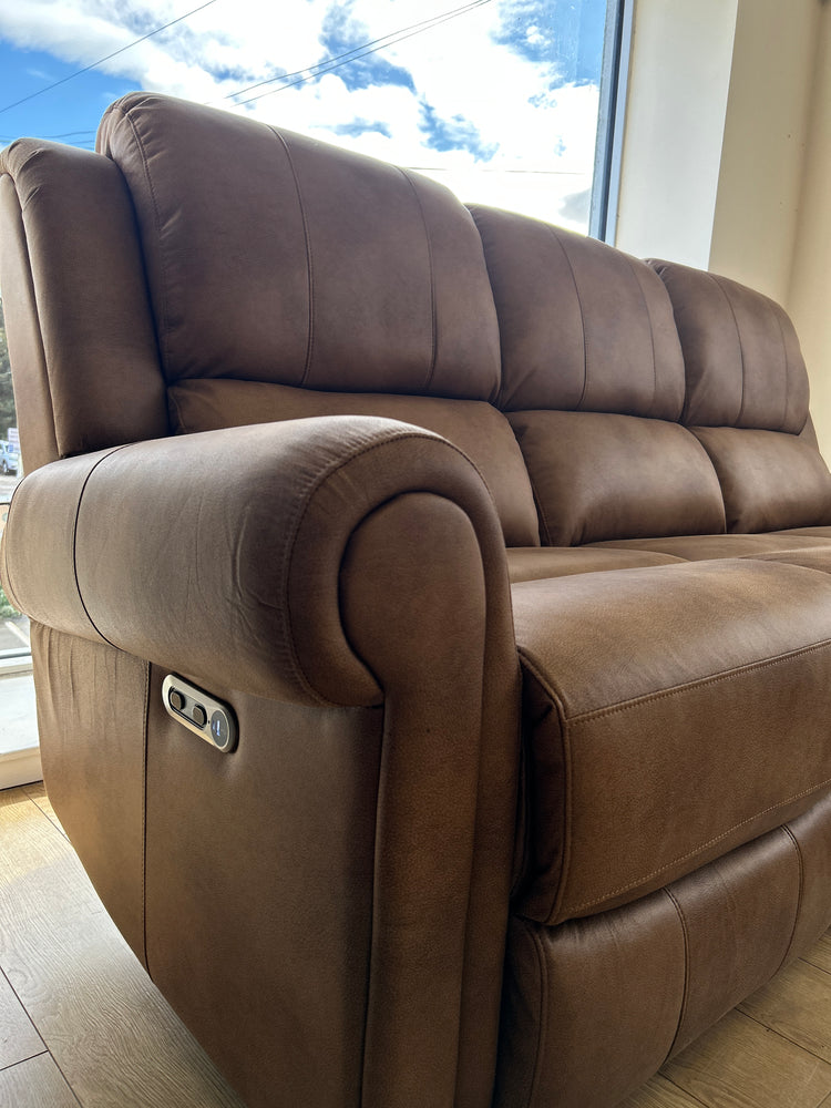 Ex-Display Aylsham Electric Recliners Brown Leather 3 seater + 2 Chair Sofa Set
