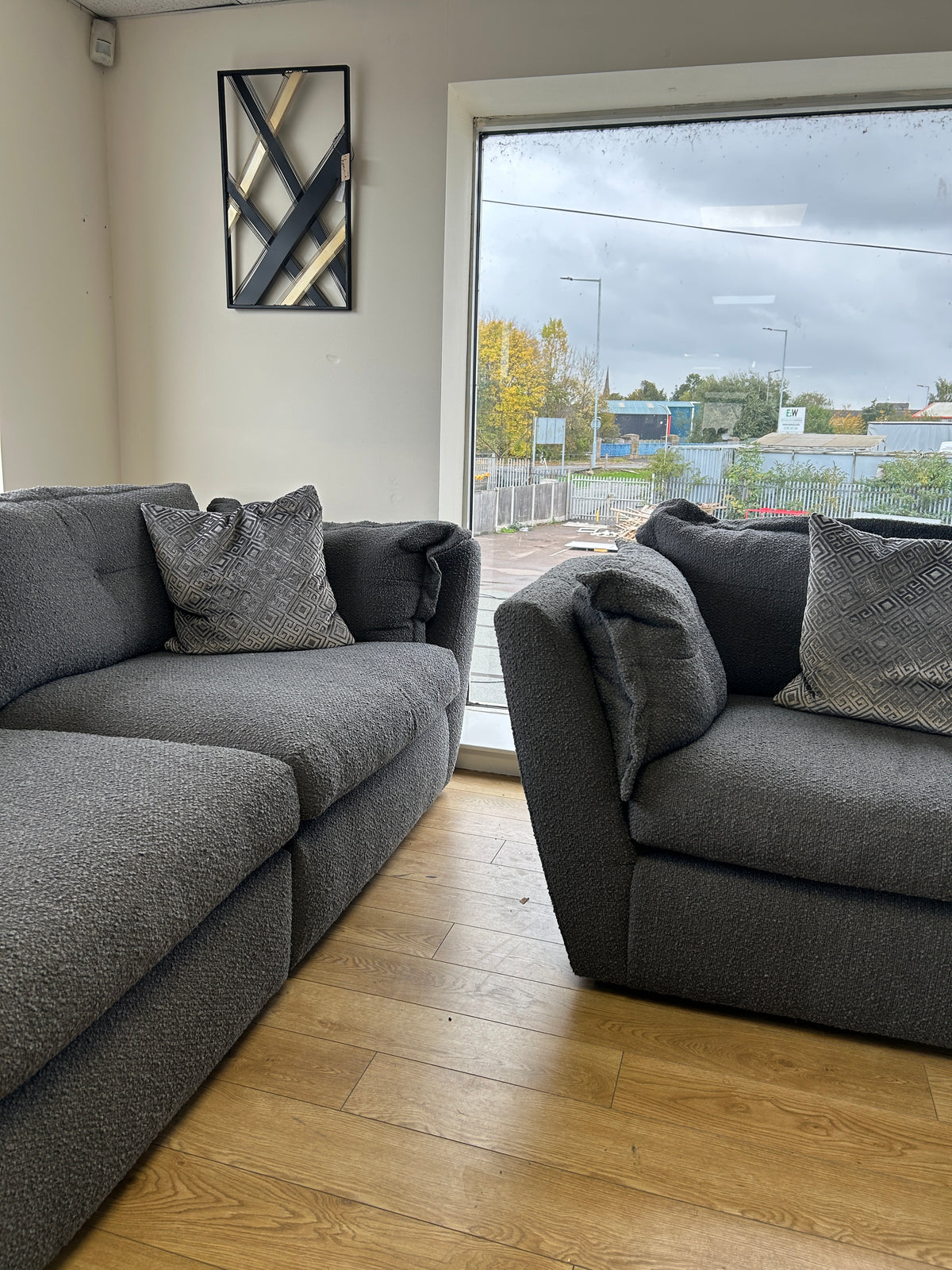 Ex-Display Sully Grey Fabric 4 Seater Sofa + Love Chair