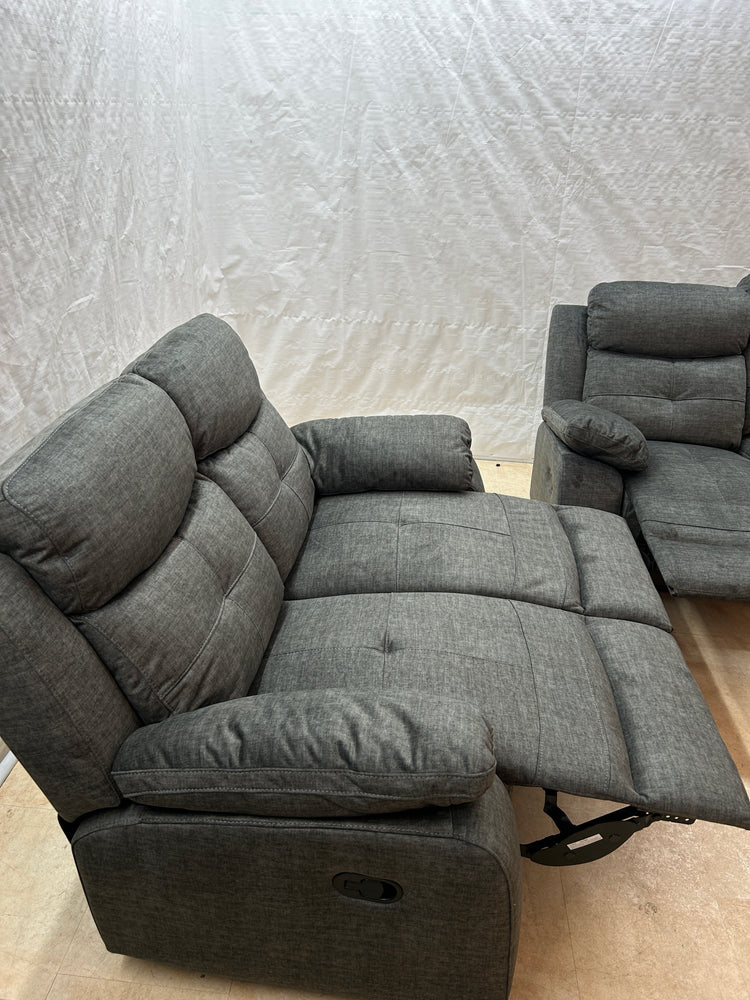 Ex-Display Boston Grey Fabric 3 + 2 Manual Recliner Sofa Set