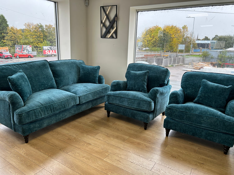 Ex-Display Mahid Bottle Green Fabric  3 Seater Sofa + 2 Chair
