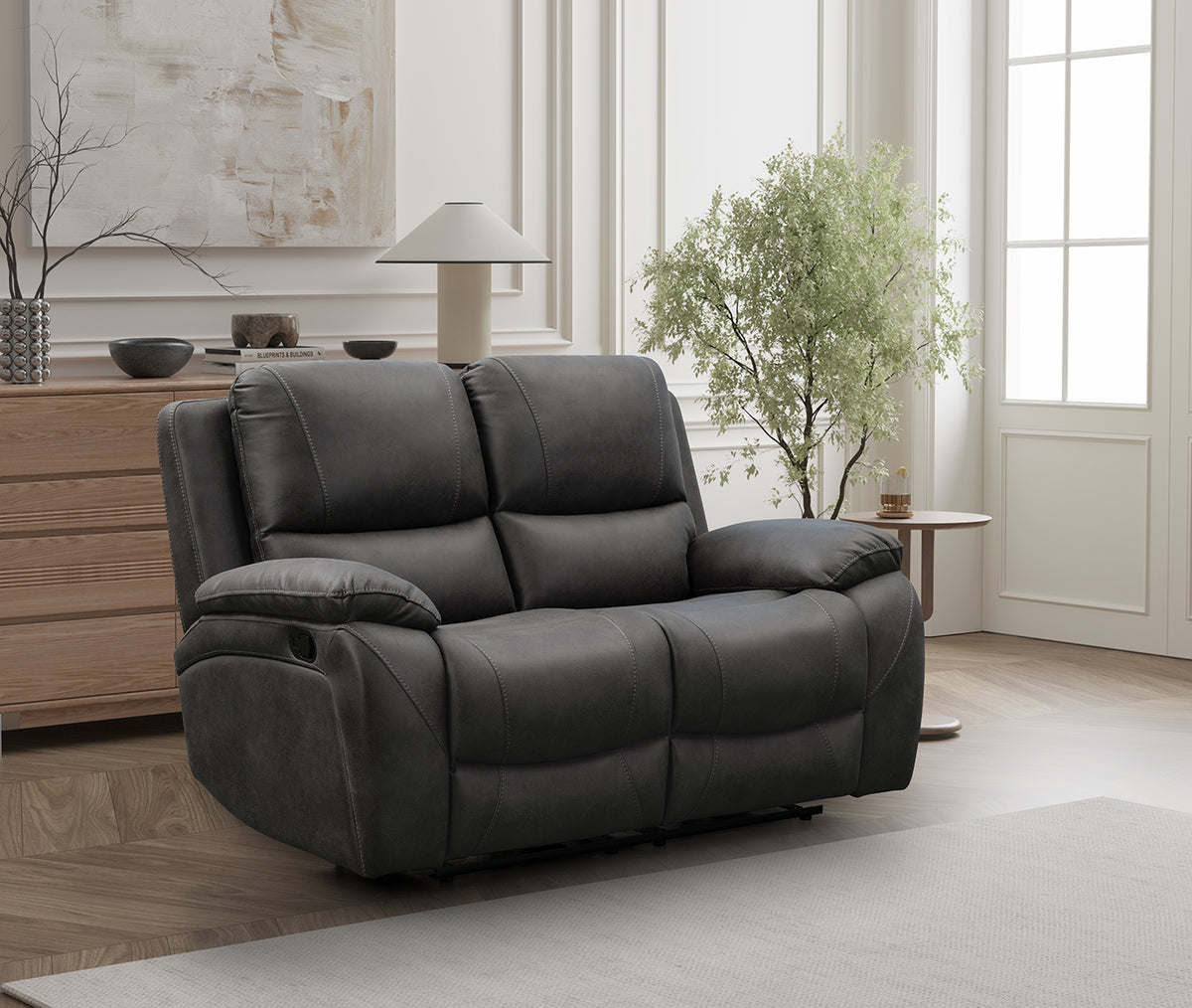 Isobella Fabric Manual Recliner Sofa Collection, Charcoal or Grey