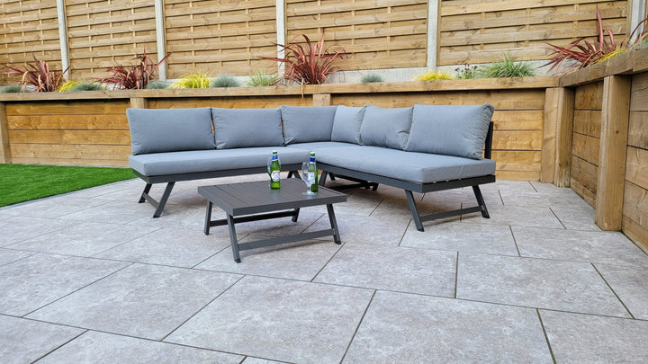 Kimmie Rattan Garden Corner Sofa with Lift-Up Headrest & Coffee Table | Signature Weave