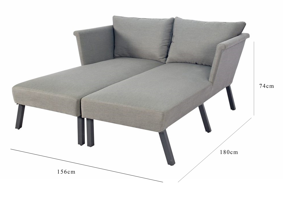 Luna Grey Outdoor Fabric Sun Lounger Pair that Joins into a Daybed