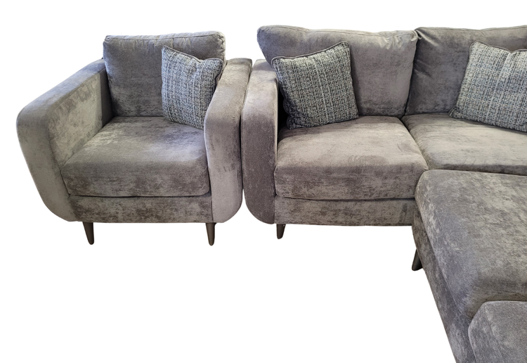 Maia Ex-Display Grey Fabric Corner Sofa + Chair