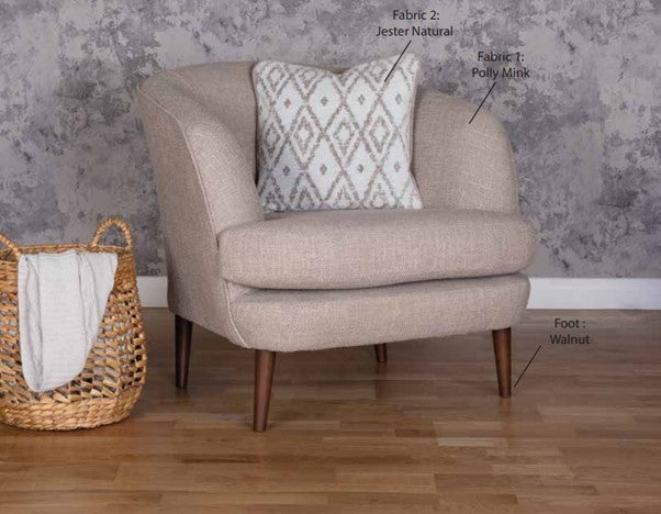 Nora Compact Fabric Accent Chair with Contrast Cushion