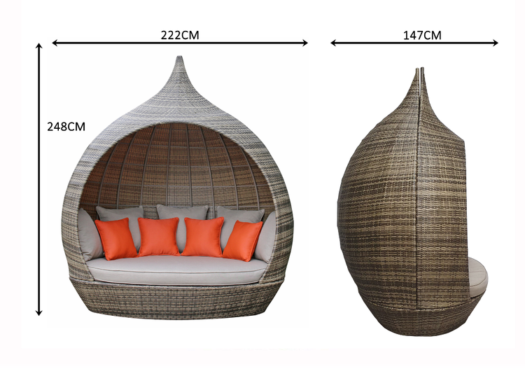 Rattan Pearl Daybed in Mixed Brown with Scatter Cushions | Pear0099