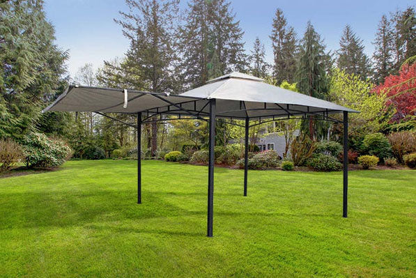 Algarve 3.3x3.3m + 2.1m Awning Grey Gazebo | ALGGAZ3.3X3.3-GREY | AMIR
