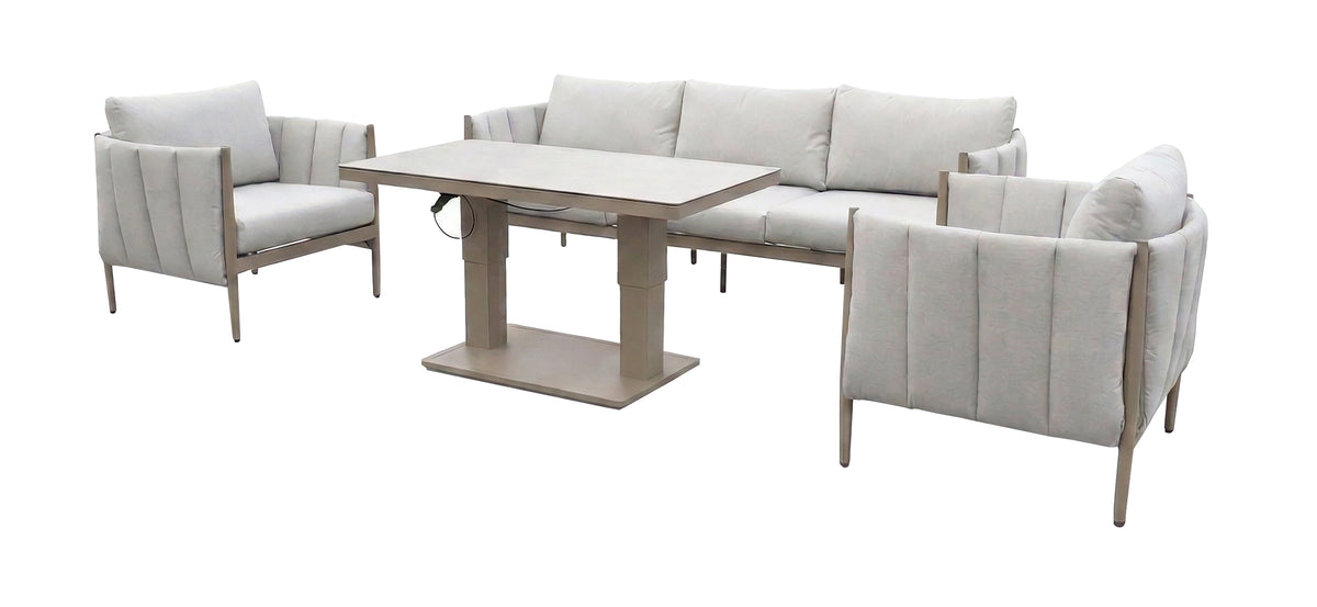 Pumpkin 5 Seater Beige Outdoor Fabric Garden Sofa Set with Lift & Rise Table