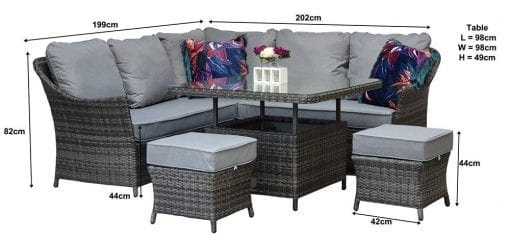 Signature Weave - Rattan Francesca Corner Dining Sofa with Lift Table in Grey | Fran0363
