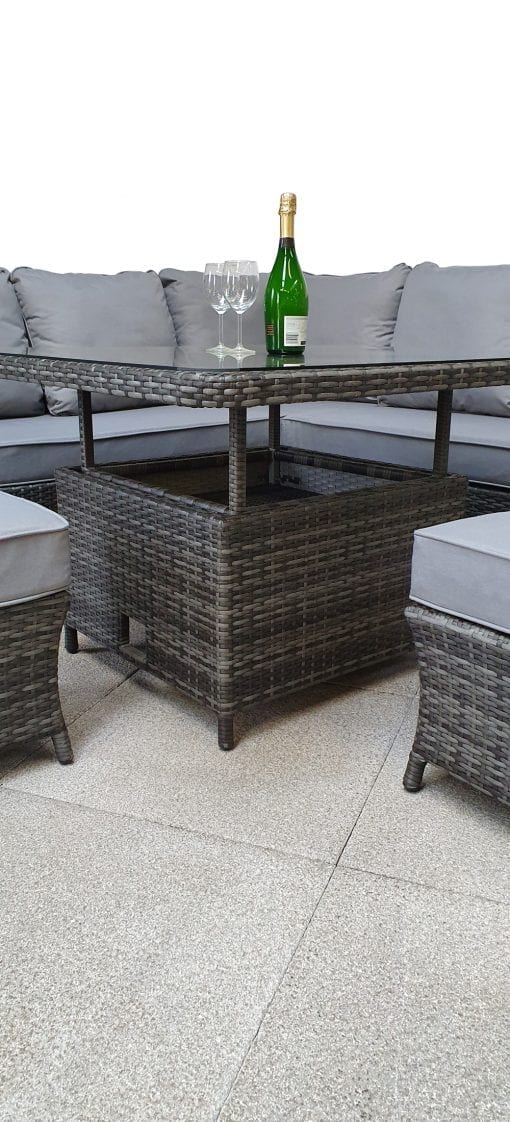 Signature Weave - Rattan Francesca Corner Dining Sofa with Lift Table in Grey | Fran0363