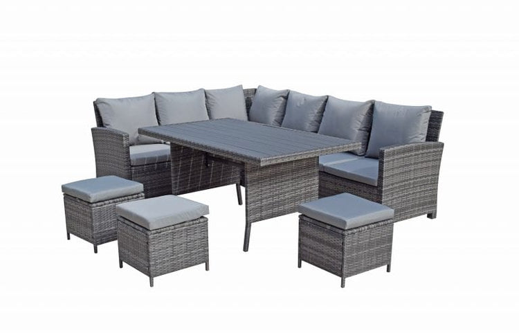 Signature Weave - Rattan Grey Corner Sofa + Dining Table + 3 Stools Set | Char0308
