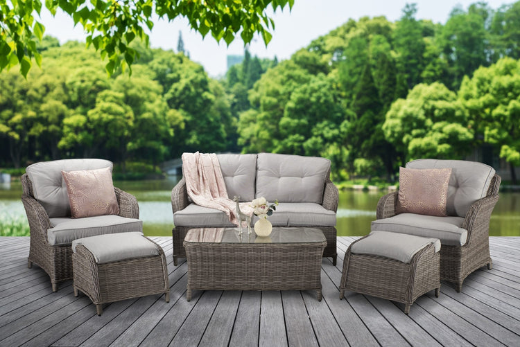 Signature Weave - Rattan Harriet 2 Seater Sofa + 2 Ottoman Stools Dining Set | Harr0134
