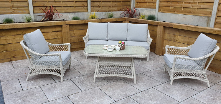 Signature Weave - Rattan Sofa Set with Coffee Table in White Wicker | Rose | Rose0371