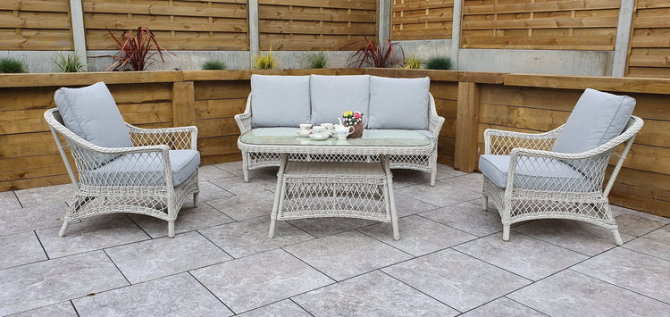 Signature Weave - Rattan Sofa Set with Coffee Table in White Wicker | Rose | Rose0371