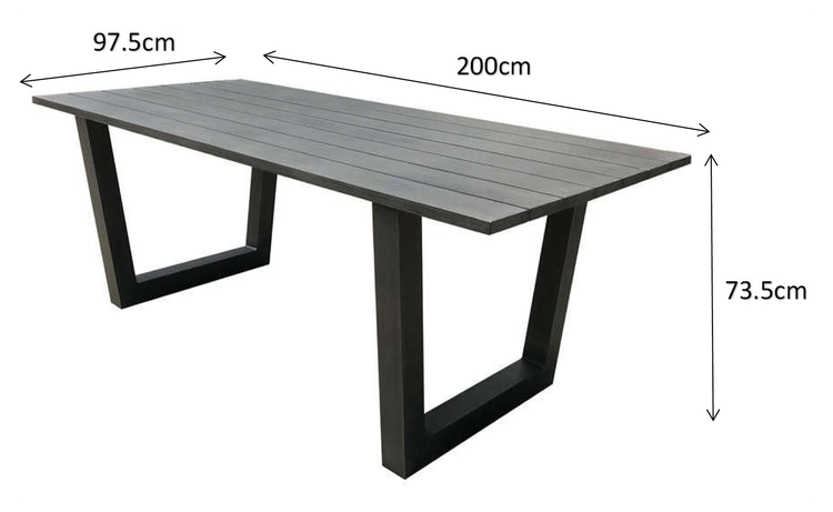 Victoria Grey Aluminium Plank Dining Table 2 x 1m | Vict0110