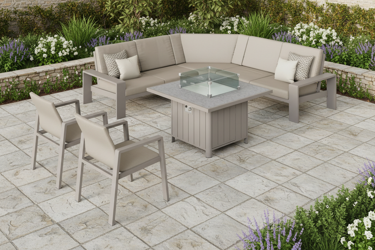 Venus Corner Sofa with Firepit Table + 2 Dining Chairs | Venu0463